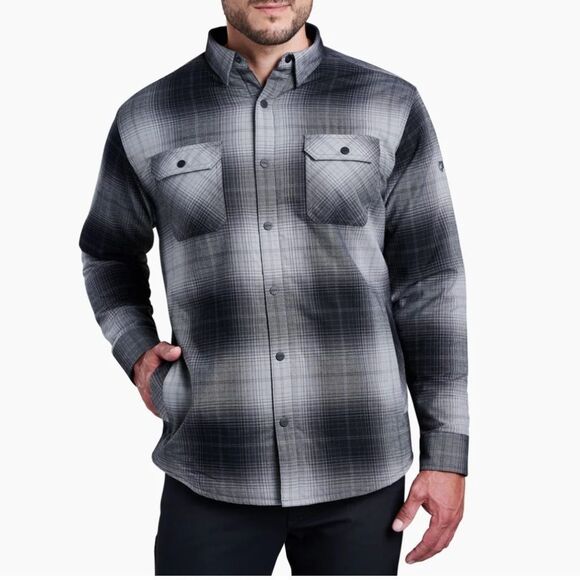 Kuhl Joyryder Line Flannel Shirt Black Sand Size Medium Fleece Lined - Picture 1 of 8